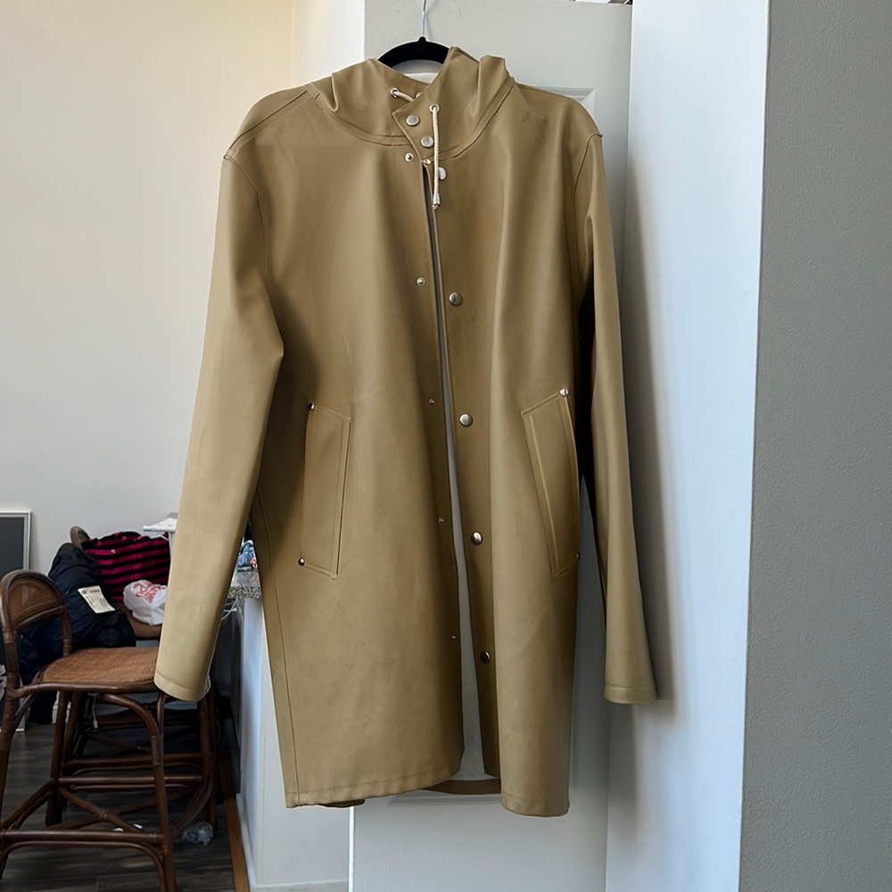 Stutterheim tan beige hooded raincoat medium rubber